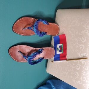 Blue and Brown Women's Sandals Hand Made In Haiti